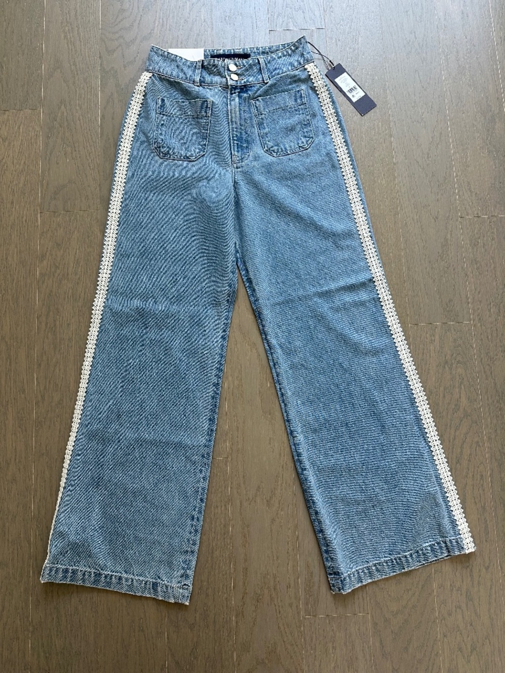 Veronica Beard TAYLOR High Rise Halo Blue Jeans Lace Trim Jean With tags - 28